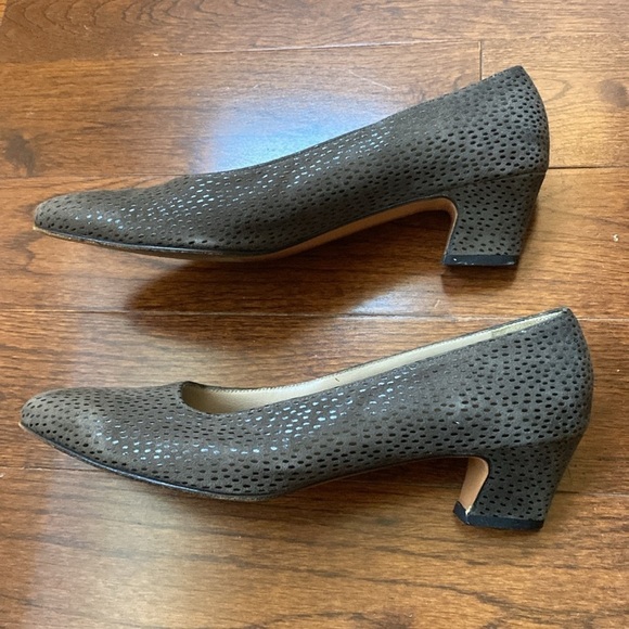 Ferragamo Size 6.5 Square Toe Pumps Green Brown with Shiny Flecks - Picture 5 of 7